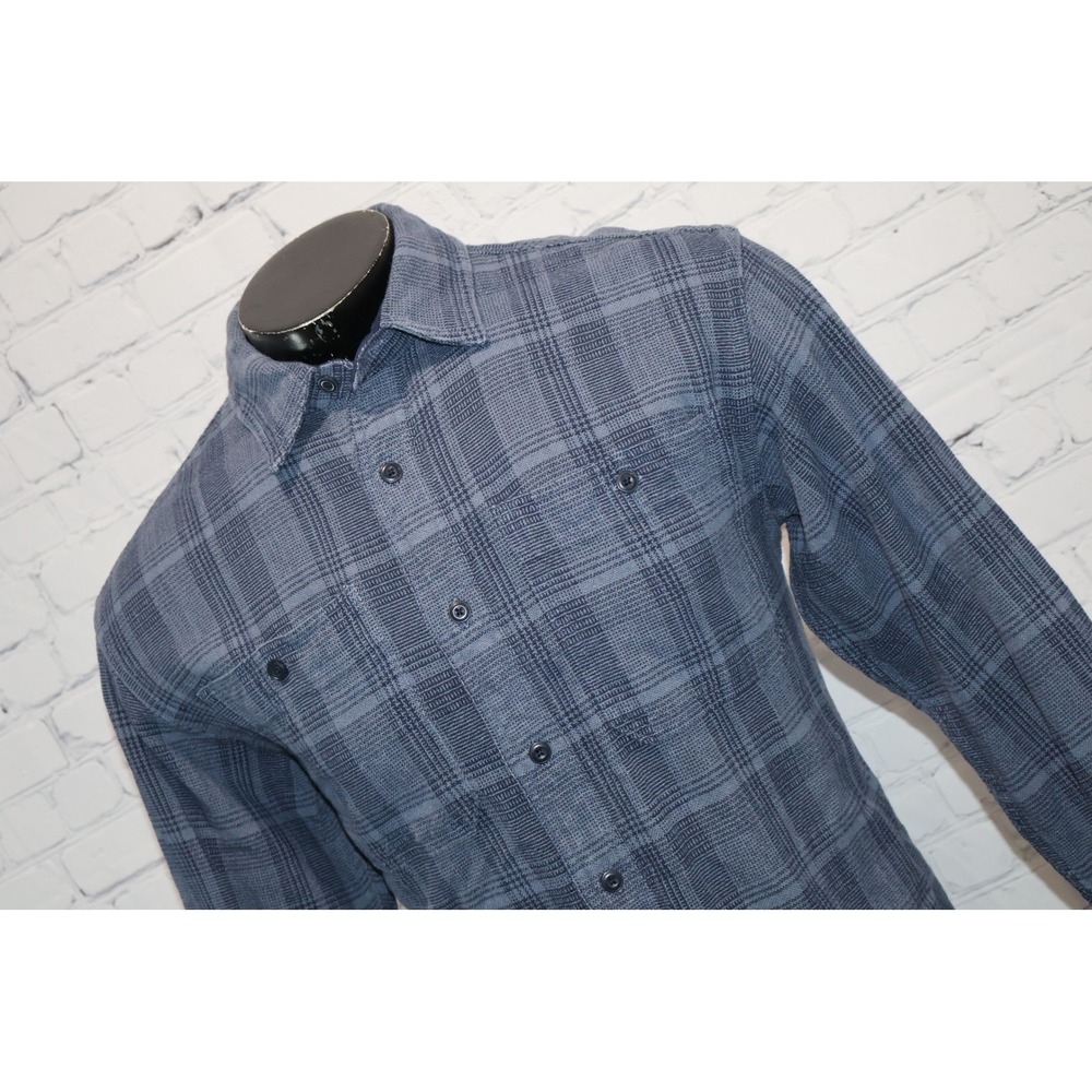 American Eagle Button Up Shirt Mens Small Blue Plaid Cotton Linen Long Sleeve